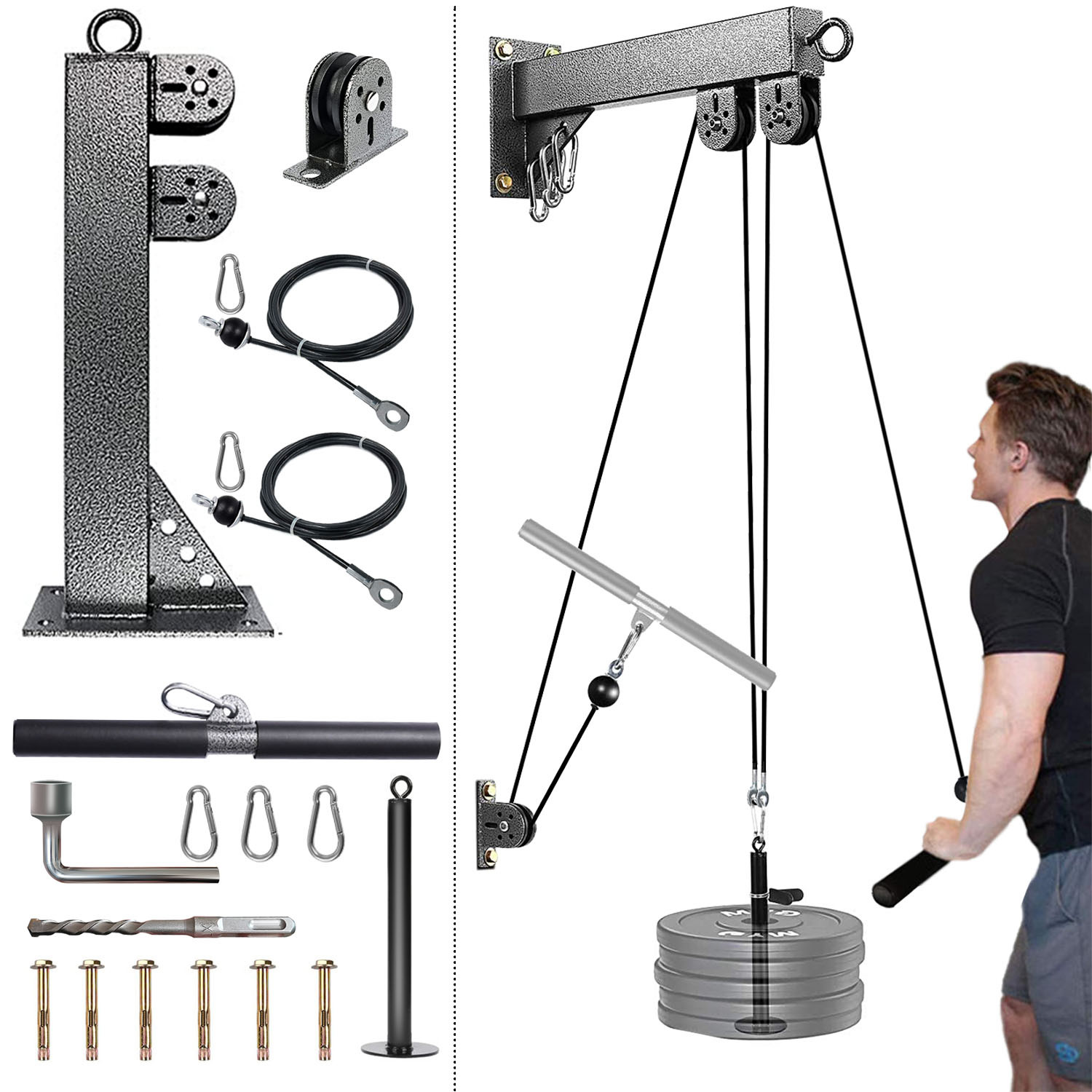 Home Gym Cable Pulley System - Fitness Duvara Monte Kasnak Sistemi, Ağırlık